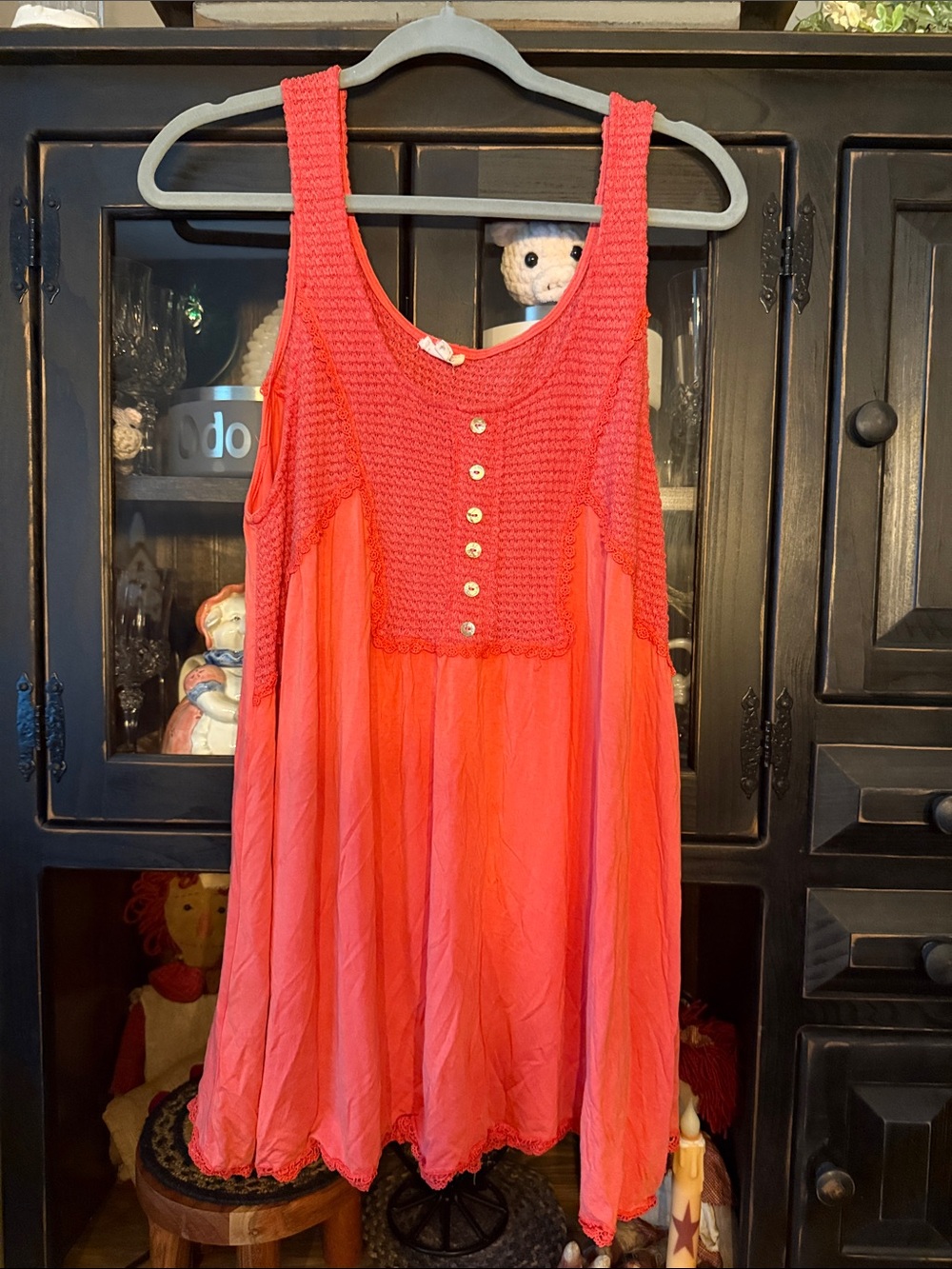 POL Coral Pink Sleeveless Crochet Bodice Swing Tank